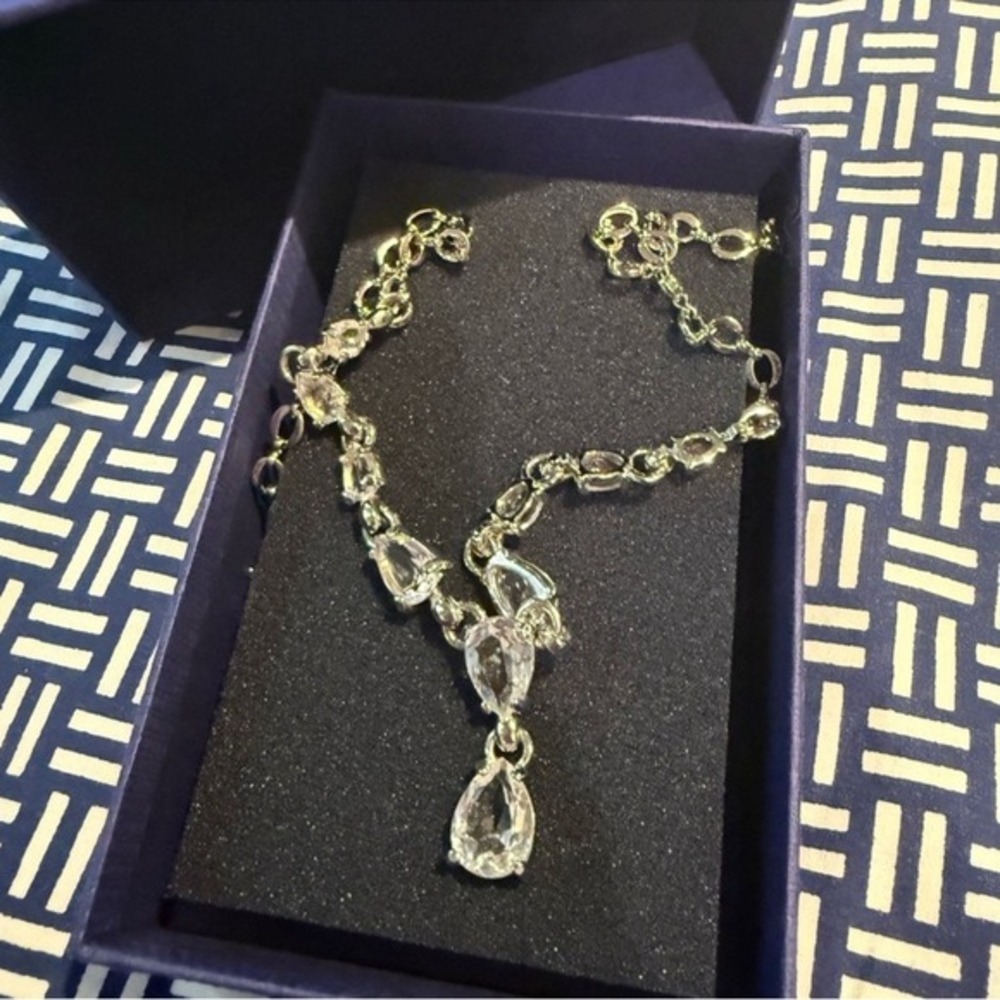Swarovski Ypsilon Crystal Y‎ Necklace Teardrop Pendant Rhodium Plated w Box